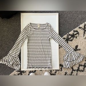 Free People striped long sleeve shirt with ruffle sleeves